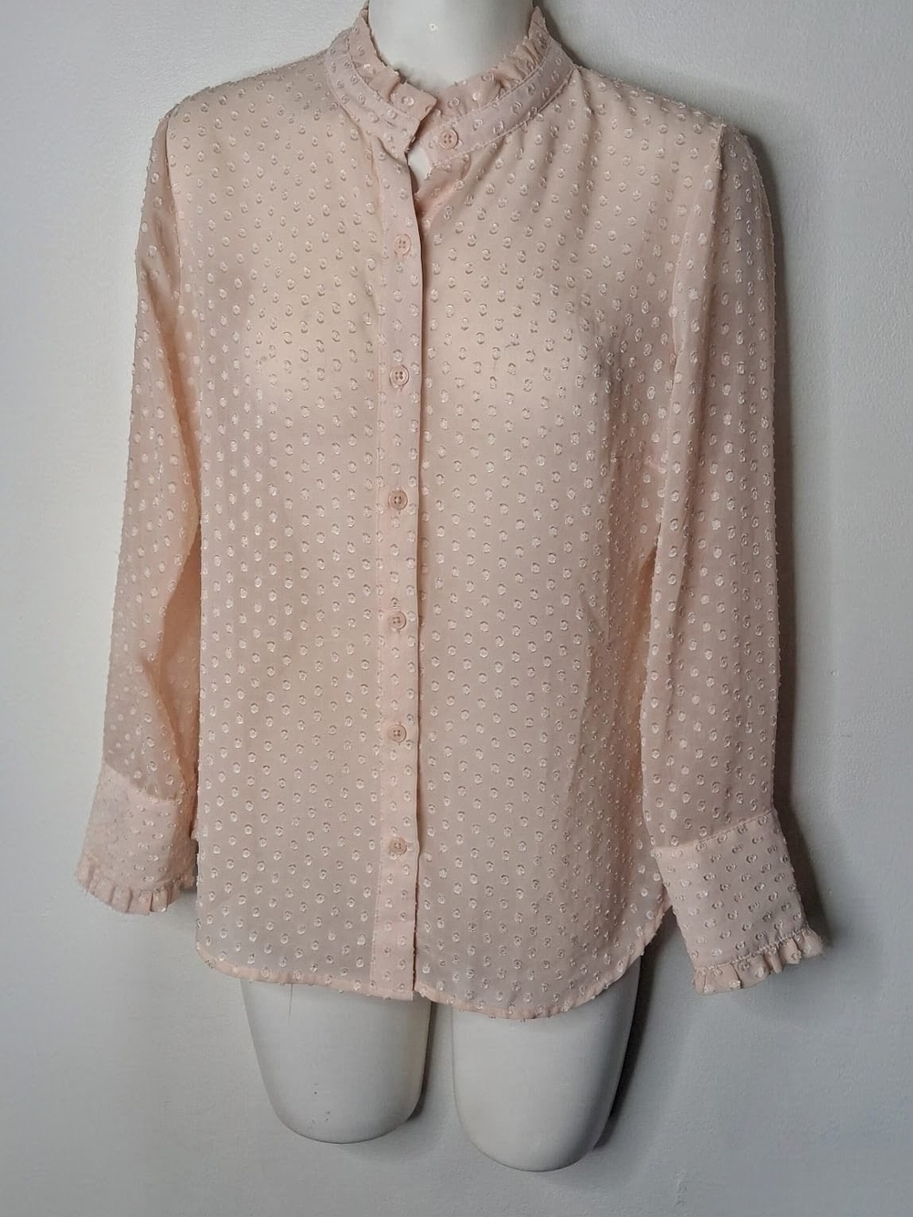 Banana Republic Blush Swiss Dot Ruffle Blouse Petite Small